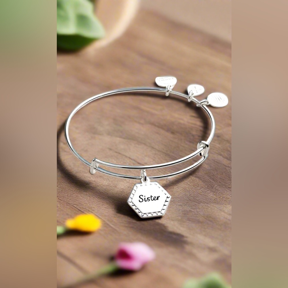 Alex and Ani Sister, 'Woven Together' Charm Bangle, Shiny Silver EUC